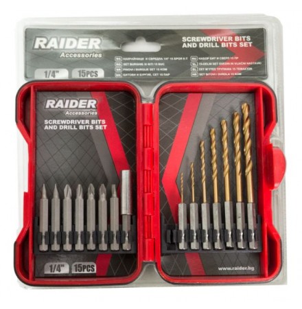 Накрайници и свредла 1/4" 15 броя комплект RAIDER