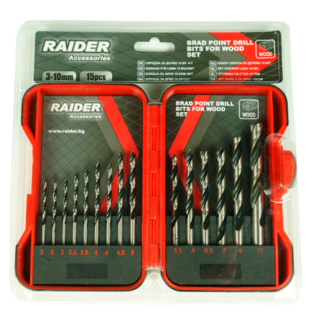 Set burghie pentru lemn Ø3-10mm 15pcs RAIDER