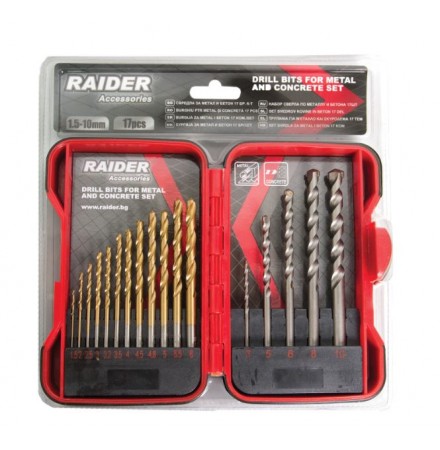 Drill bits set for concrete and metal 17pcs RAIDER